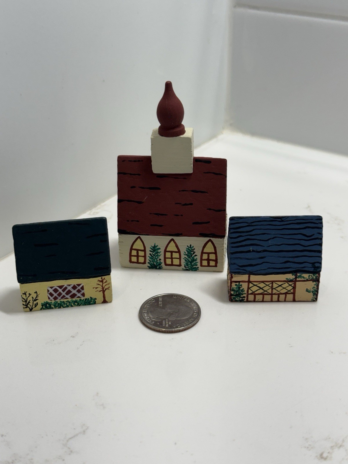 Vintage Hand painted Mini Village 3 Piece Set German Village