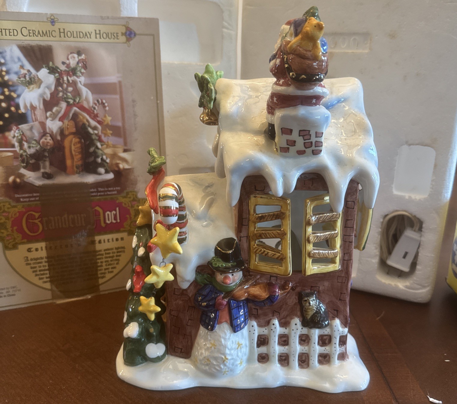 Grandeur Noel Lighted Holiday Christmas Snowman House 9″ Ceramic