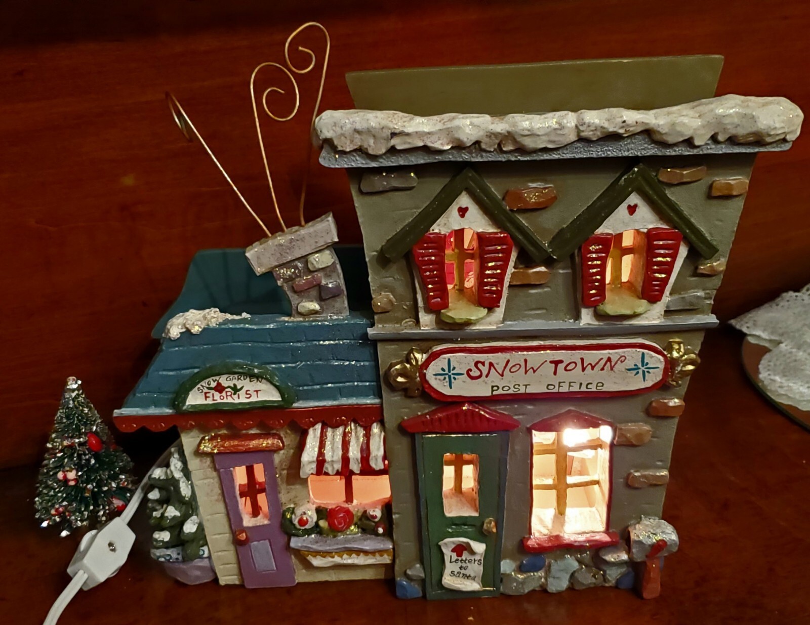 KURT ADLER vintage Snowtown Village POST OFFICE Florist lighted Xmas display