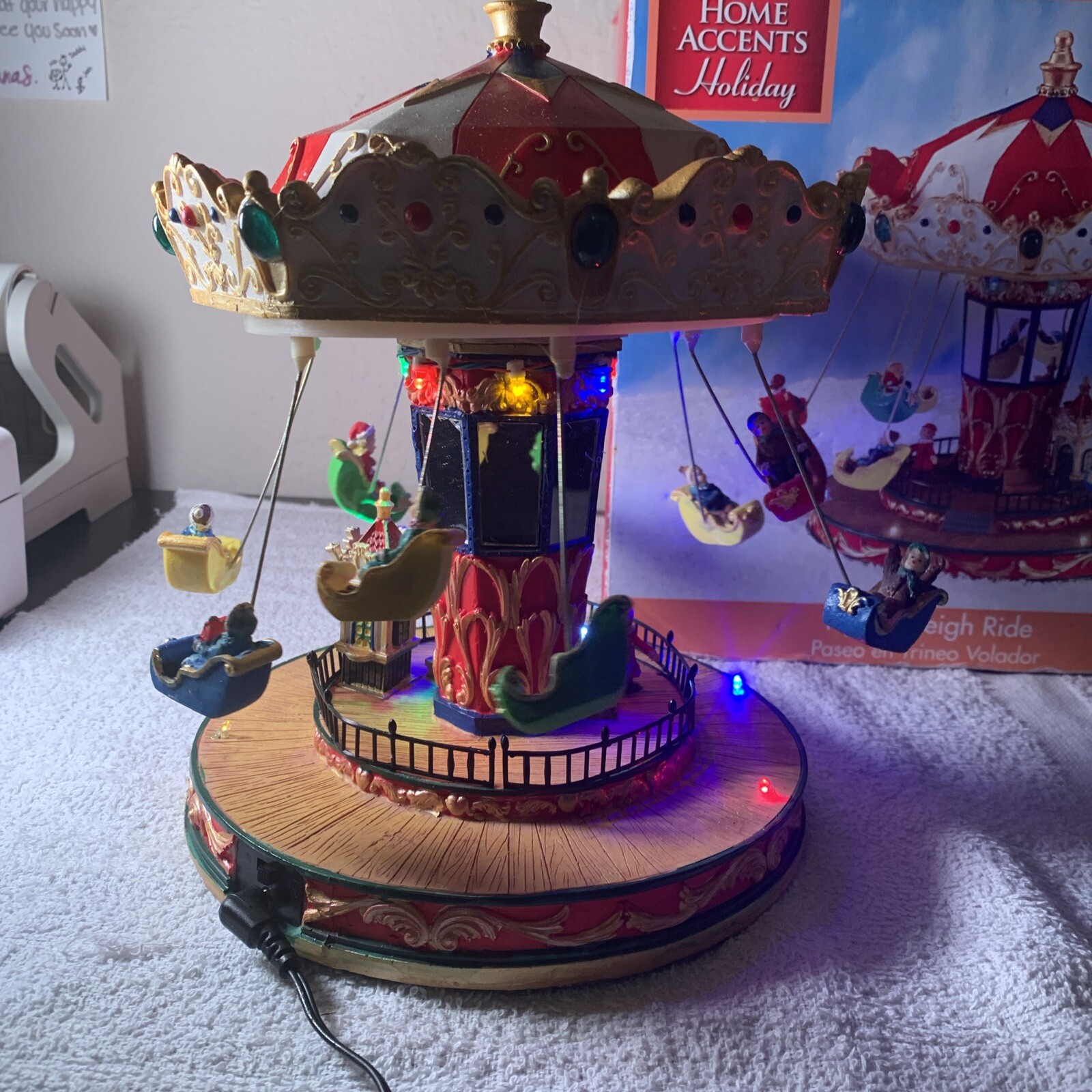 Canterbury Lane FLYING SLEIGH RIDE Animated LED Lights Music Merry-Go-Round Rare