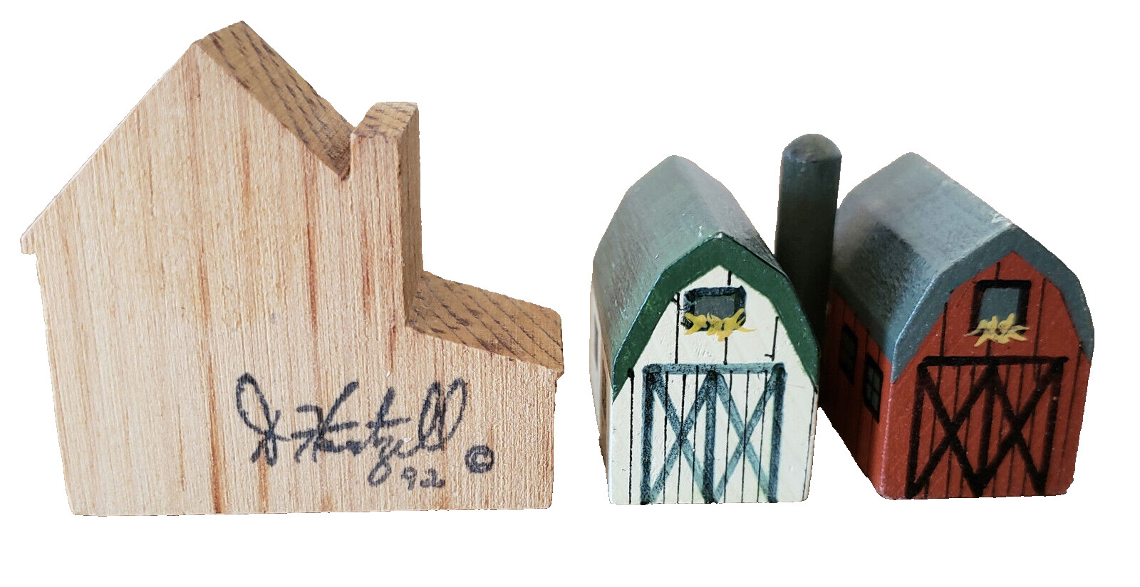 VINTAGE 6P Handmade House VILLAGE Wood CHRISTMAS Barn PUTZ Hartzell TINY #13