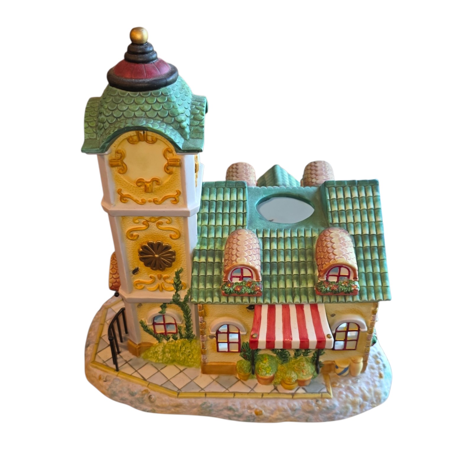 Vintage PartyLite Olde World Village Clock Tower P7887 Porcelain Candle Holder