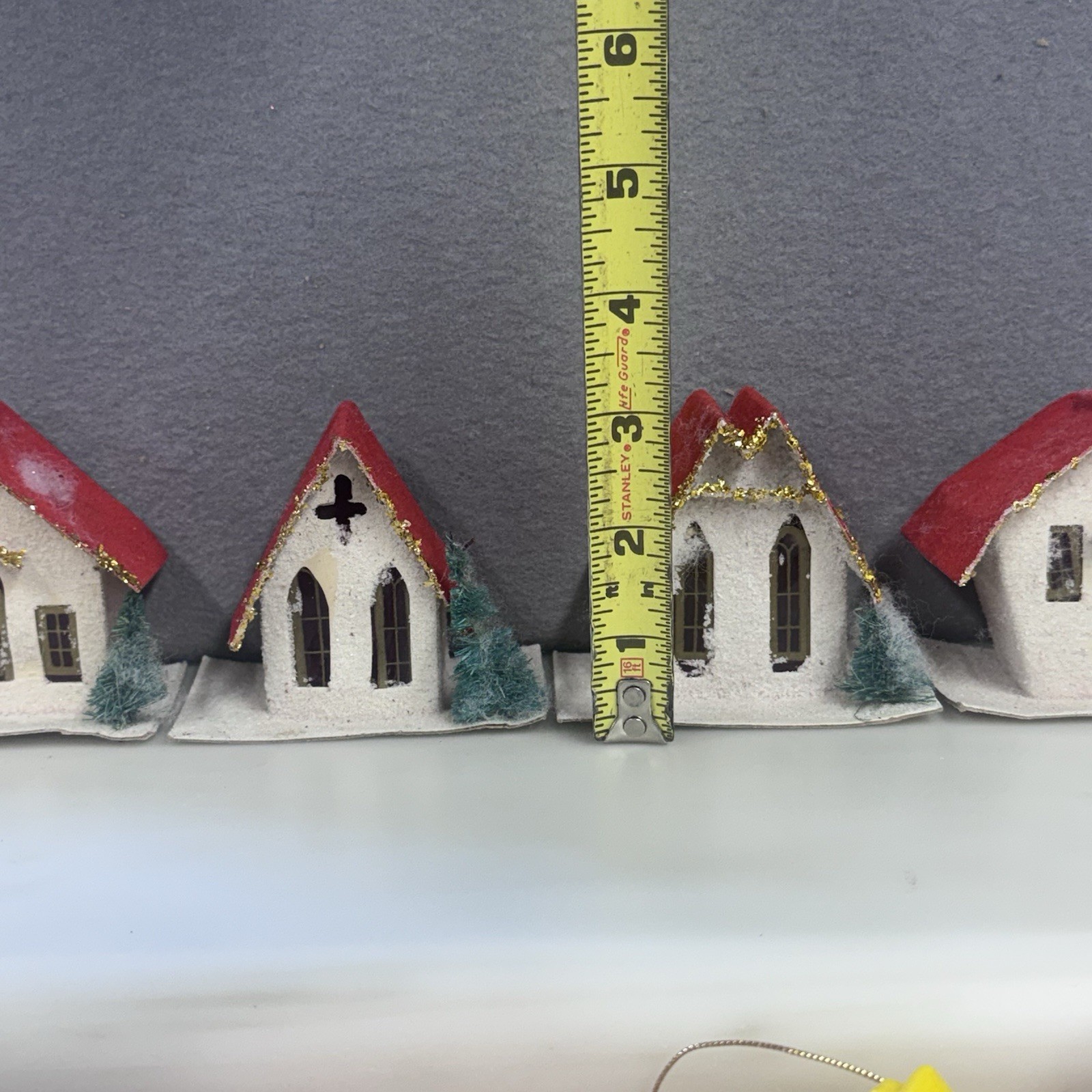 Vintage lot of 4 Putz Christmas Houses Cardboard Made in Taiwan Red Roof