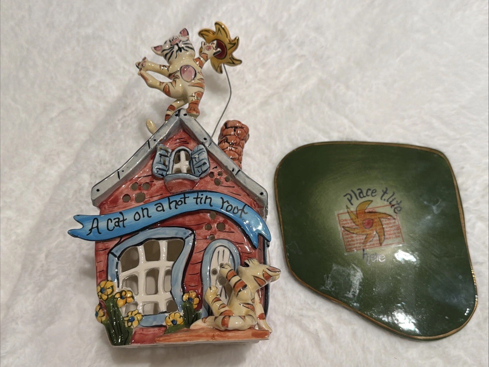 Blue Sky Clayworks 2004 Heather Goldminc Tea Light A Cat On A Hot Tin Roof