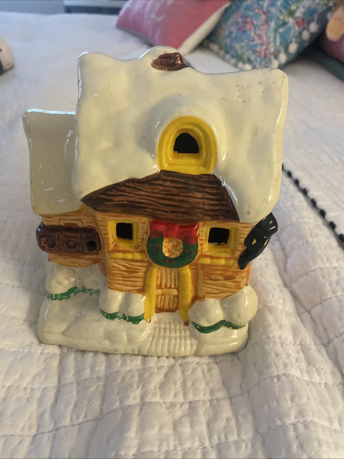 Vintage Porcelain Ceramic Lighthouse Christmas Village House Votive LIGHT UP