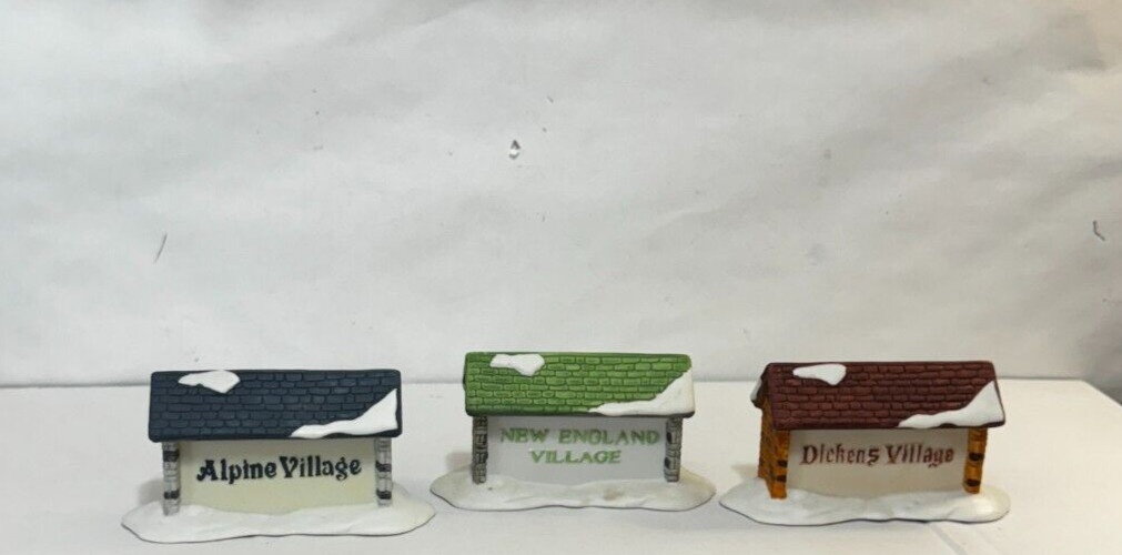 Dept 56 Alpine Dickens New England Village – lot of 3 Village Sign
