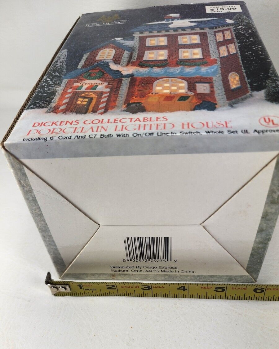 1993 dickens collectibles Porcelain lighted house grocery store NIB w/light