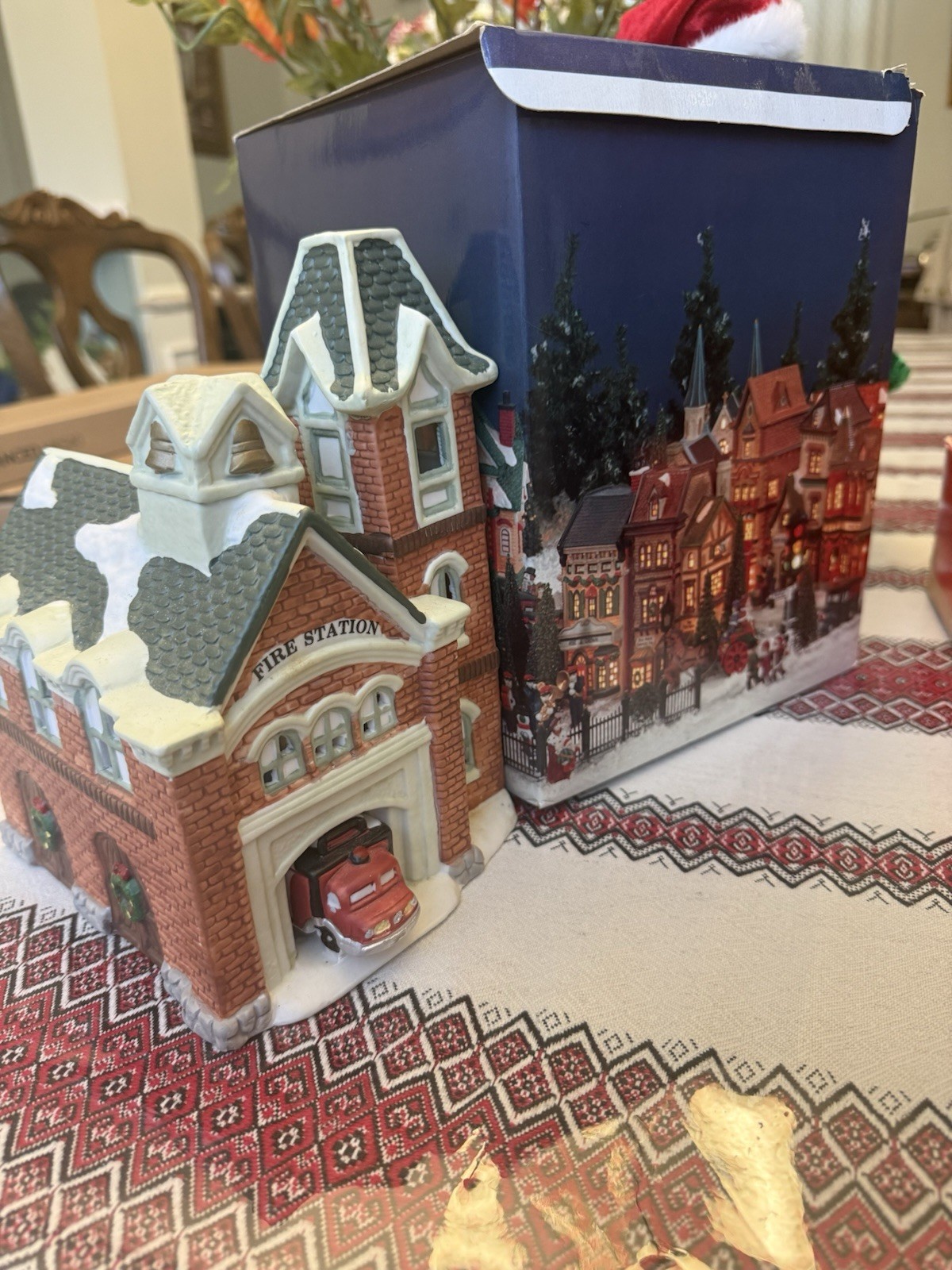 Christmas Village Fire Station House Lighted Holiday Decoration w/ Box