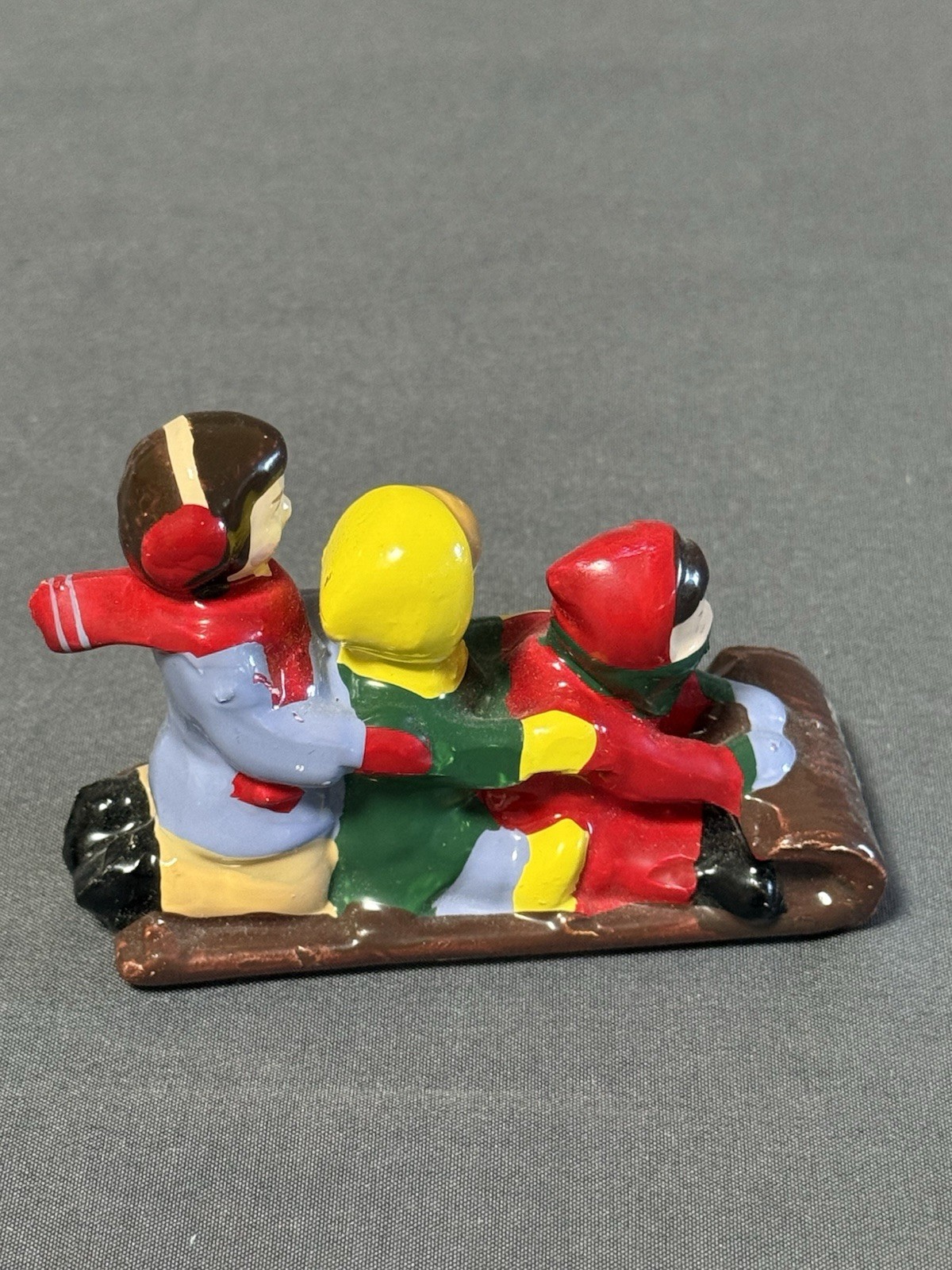 Dept 56 Vintage Christmas Skiers Figurines Set 3 Taiwan Sled Scene