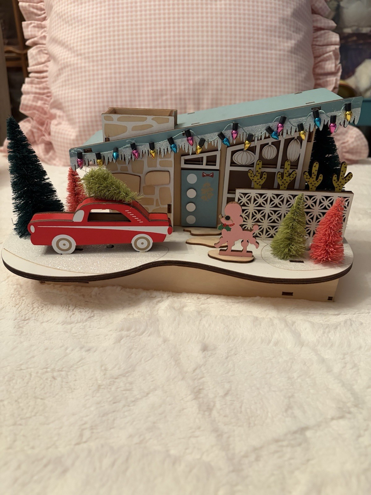 World Market Laser Cut Wood Mid Century Modern House Poodle Red Car XMAS 2022