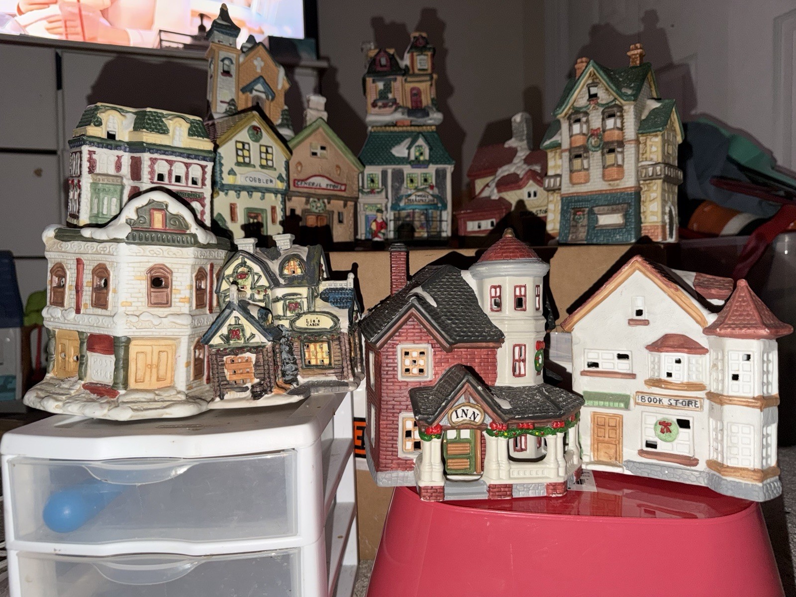 Ceramic & Porcelain Christmas Village Buildings Lot, Multicolor, 10+ Pack