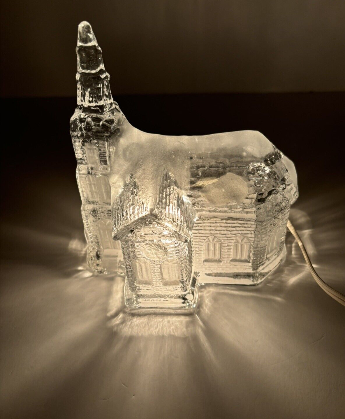Vintage Clear & Frosted Glass- Light Up Church- Christmas Village (1996)