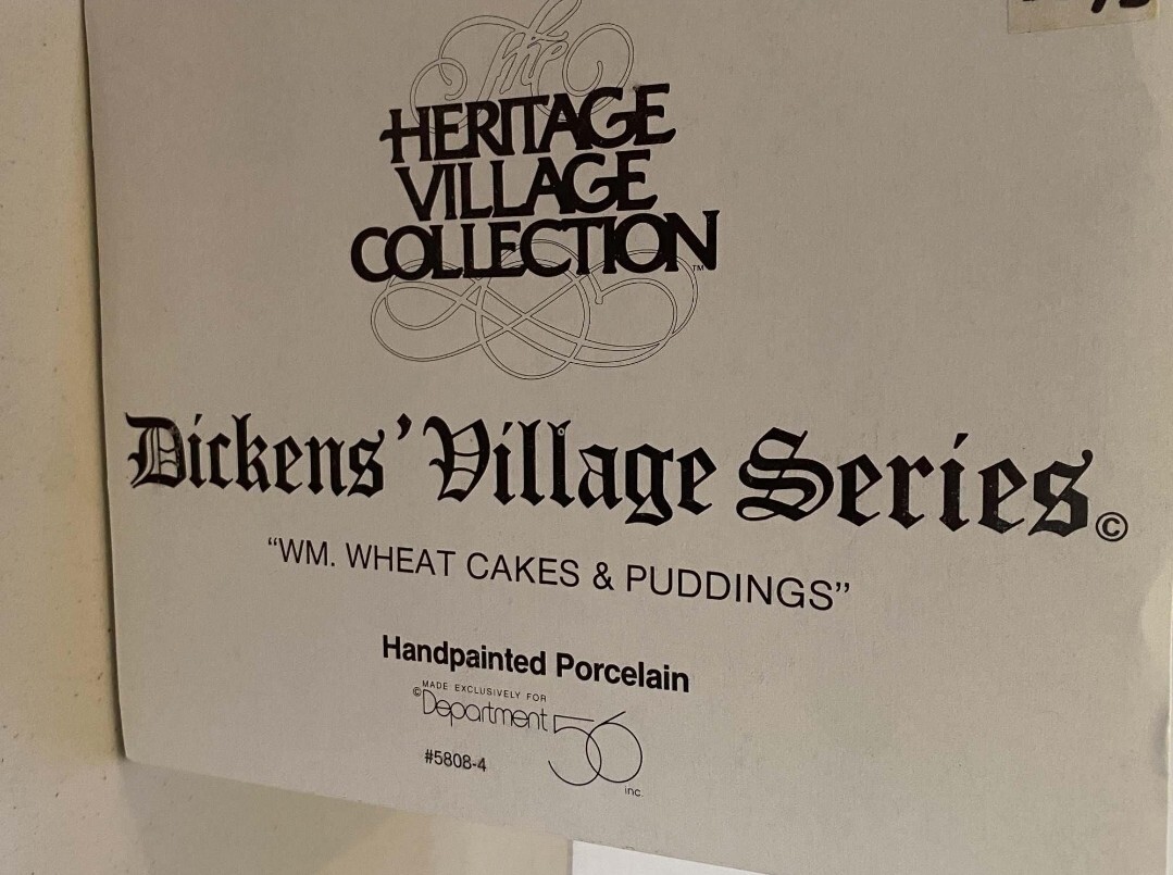 Dept 56 Heritage Dickens Village Series 1993 WM WHEAT CAKES & PUDDINGS 5808-4