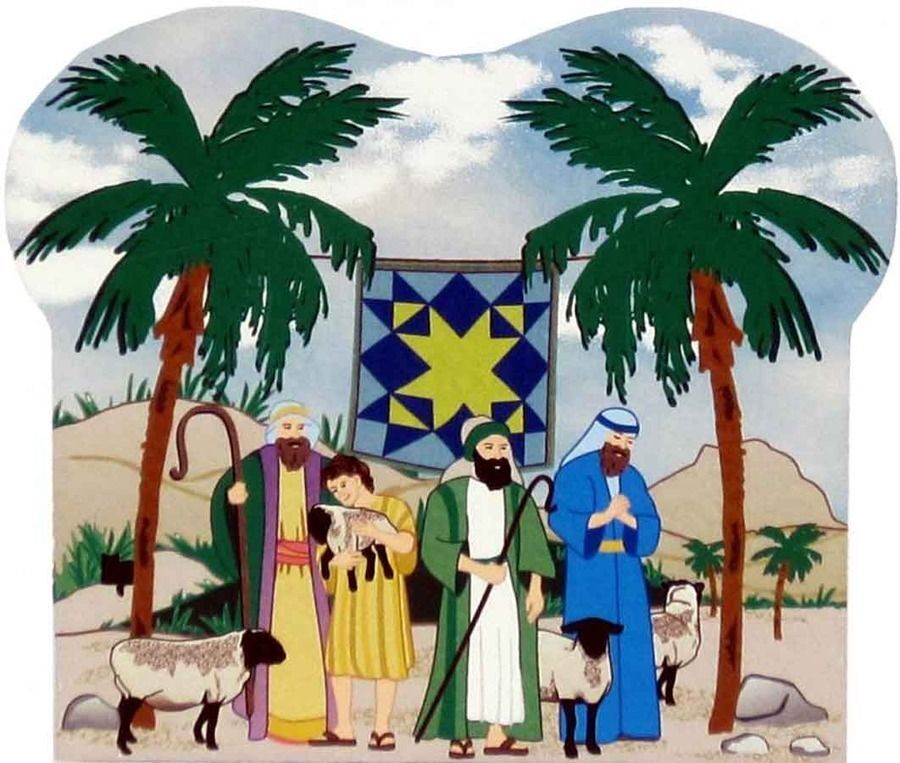 Cat’s Meow Village Christmas Quilted Nativity Shepherds Moonlight Star #13-731