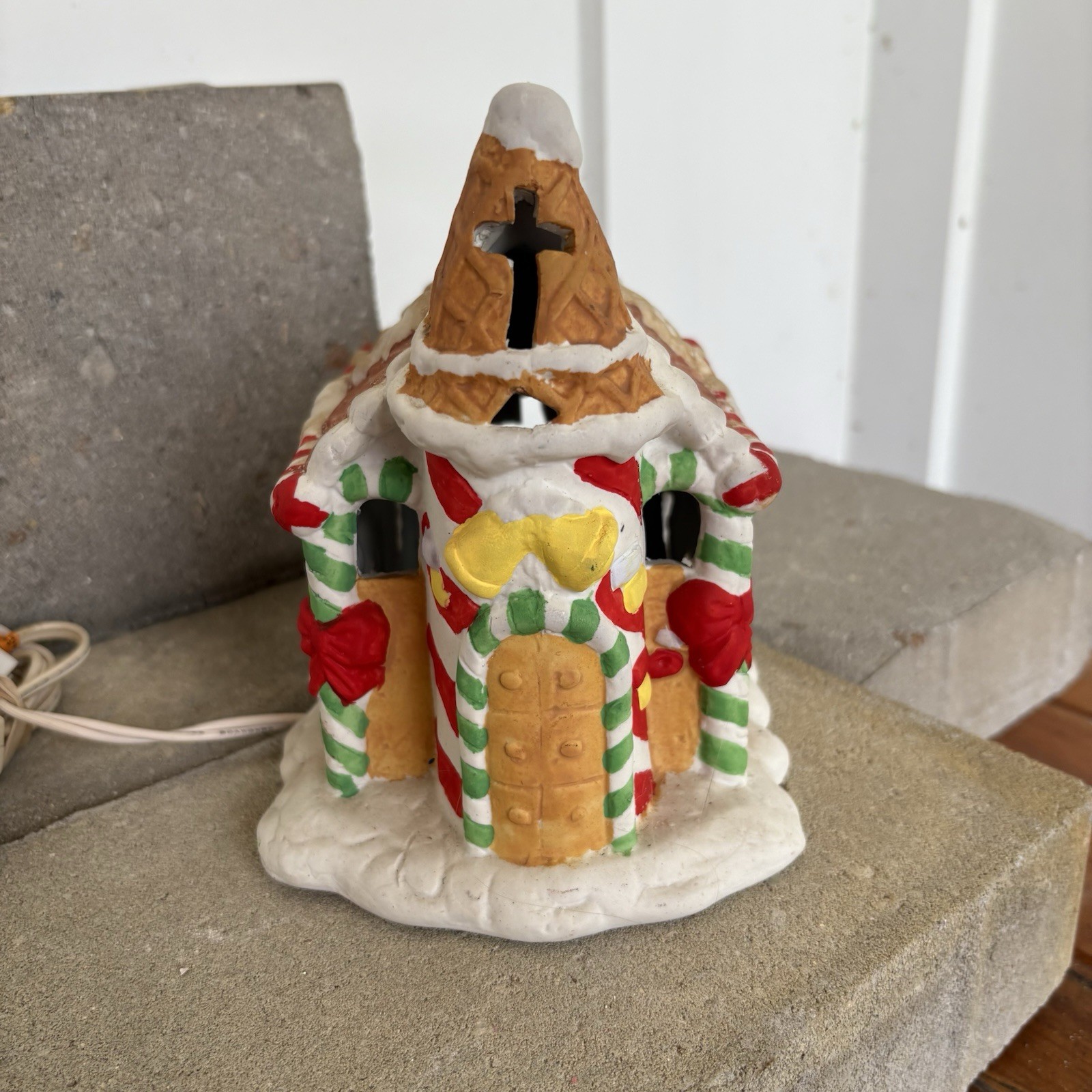 Lighted Church Gingerbread Style Porcelain Vintage WORKS GREAT
