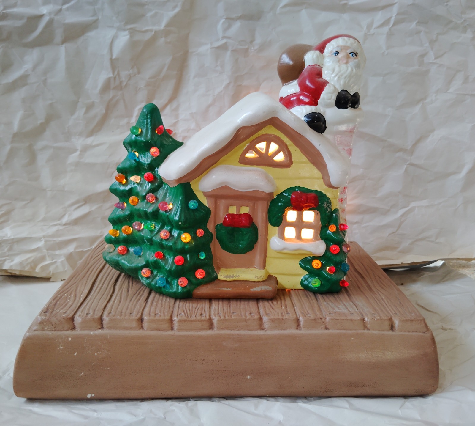 Vintage Painted Ceramic Christmas house with base