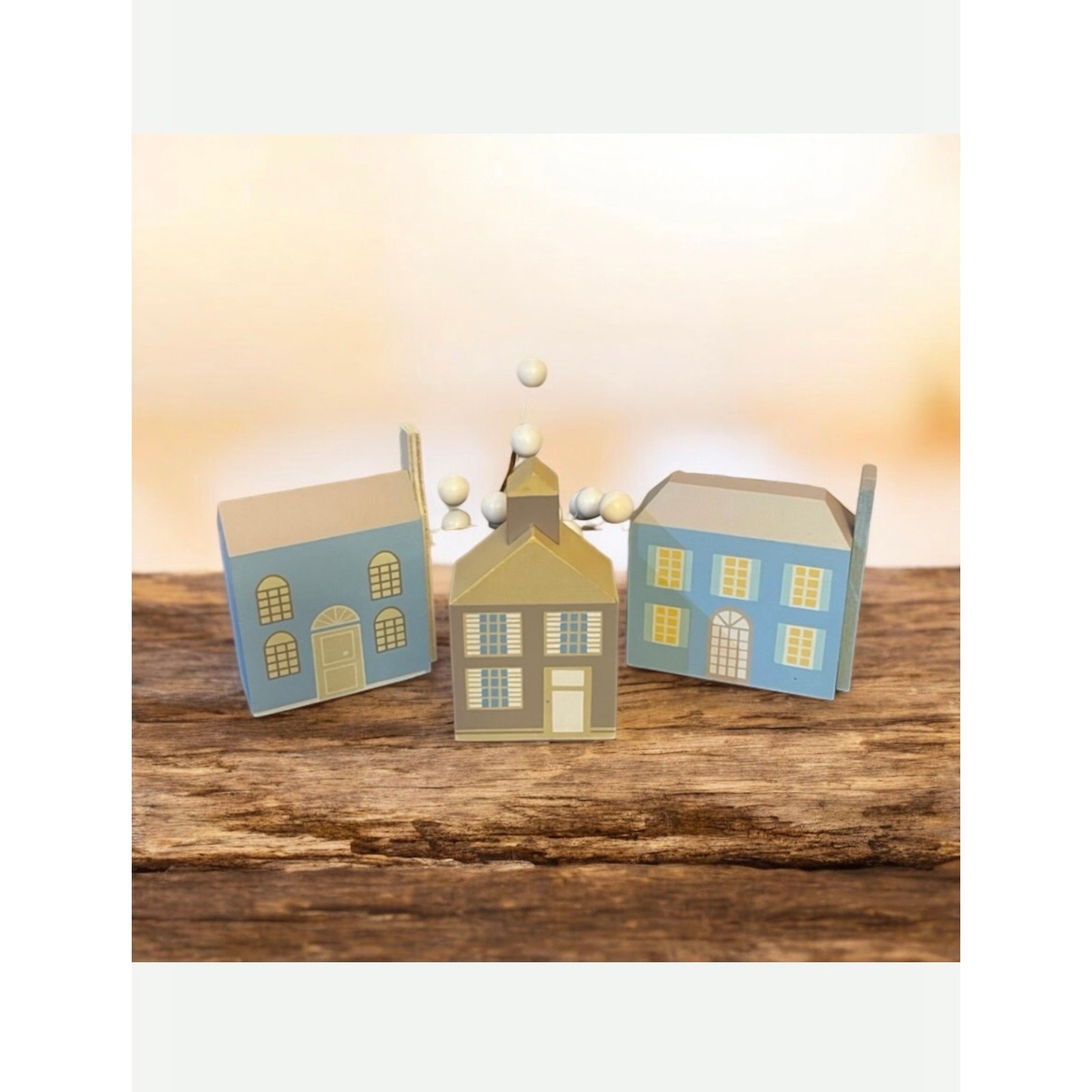 Set of 3 Little wooden houses, wooden blocks