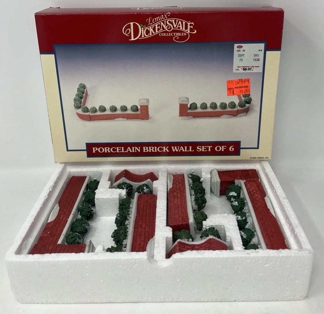 Vtg Lemax Village Collection Porcelain Brick Wall Set Of 6 1992 23059