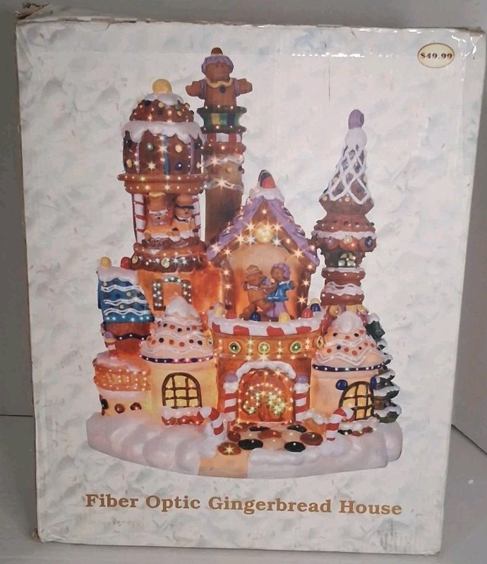 Fiber Optic Gingerbread House Lights Up No Adapter Preowned InOriginal Box READ