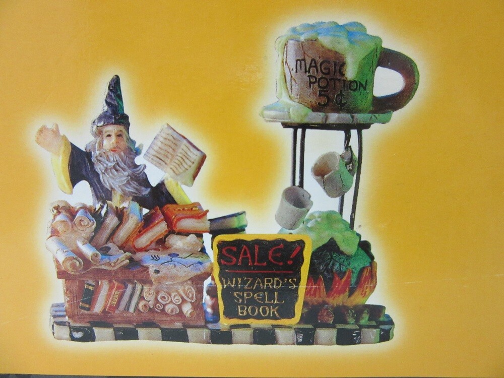 2002 Spooky Hollow Spell Book Shop with wizard. Halloween decor