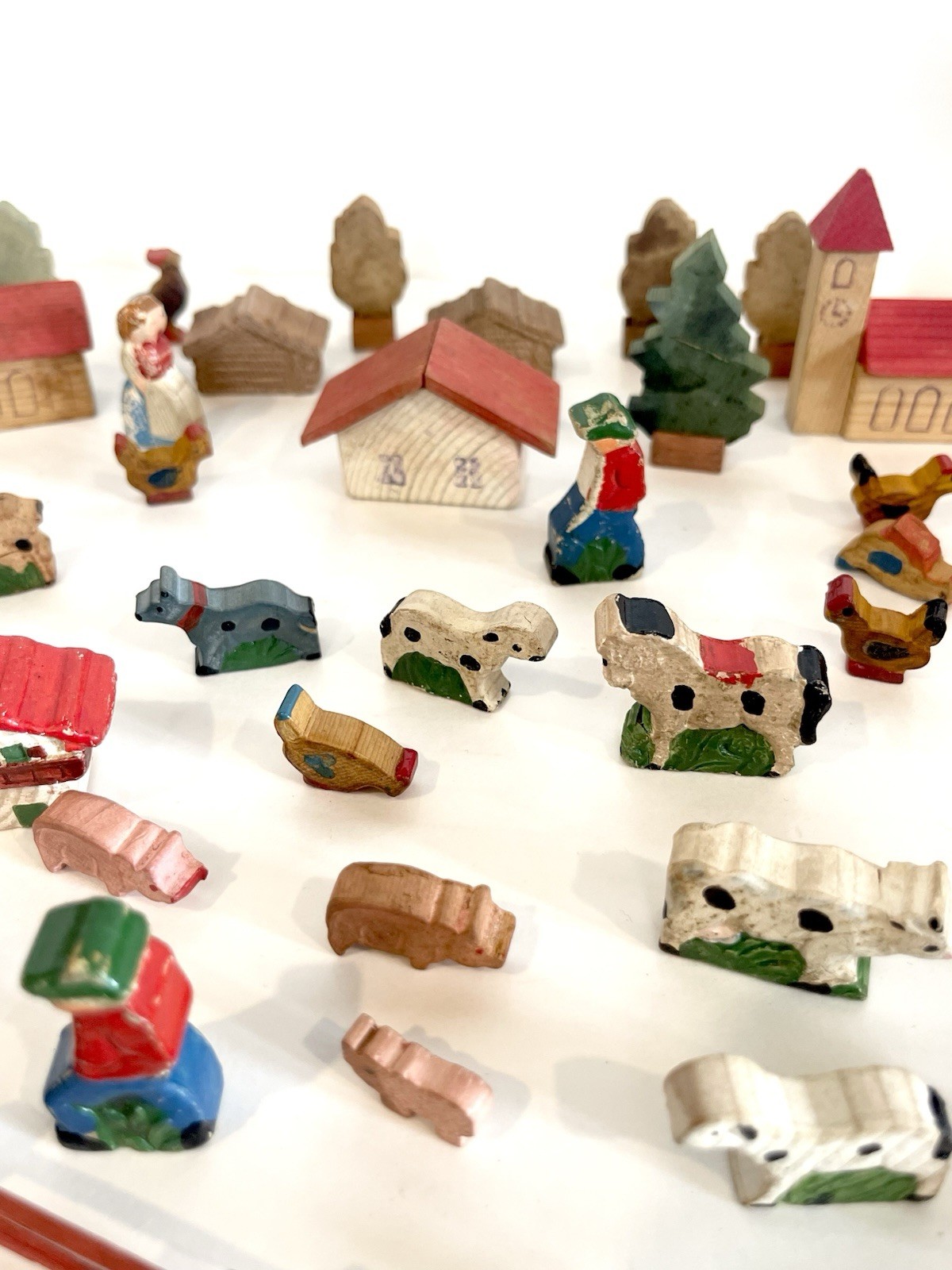 Vtg Antique German Wooden Animals, People & Houses Mixed Lot