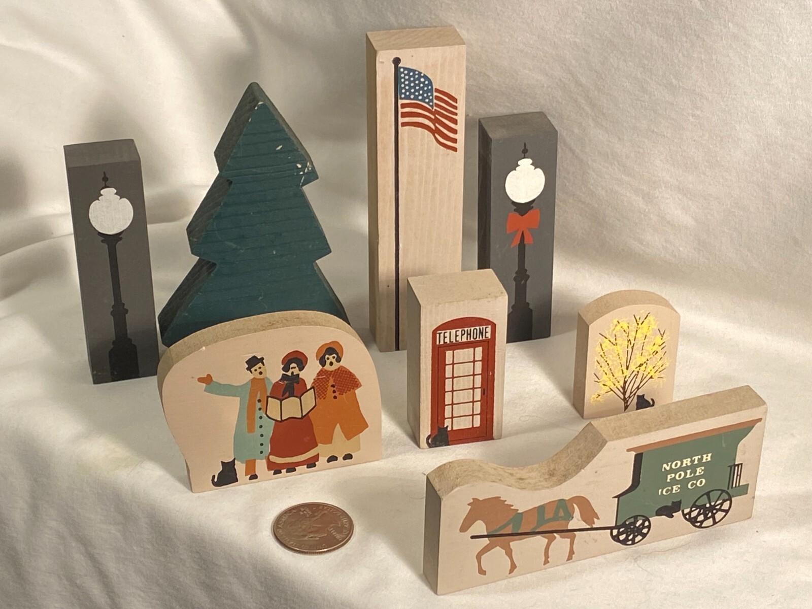 Cat’s Meow 8 Accessories Streetlights Flag Trees Phone Booth Ice Cart Carolers