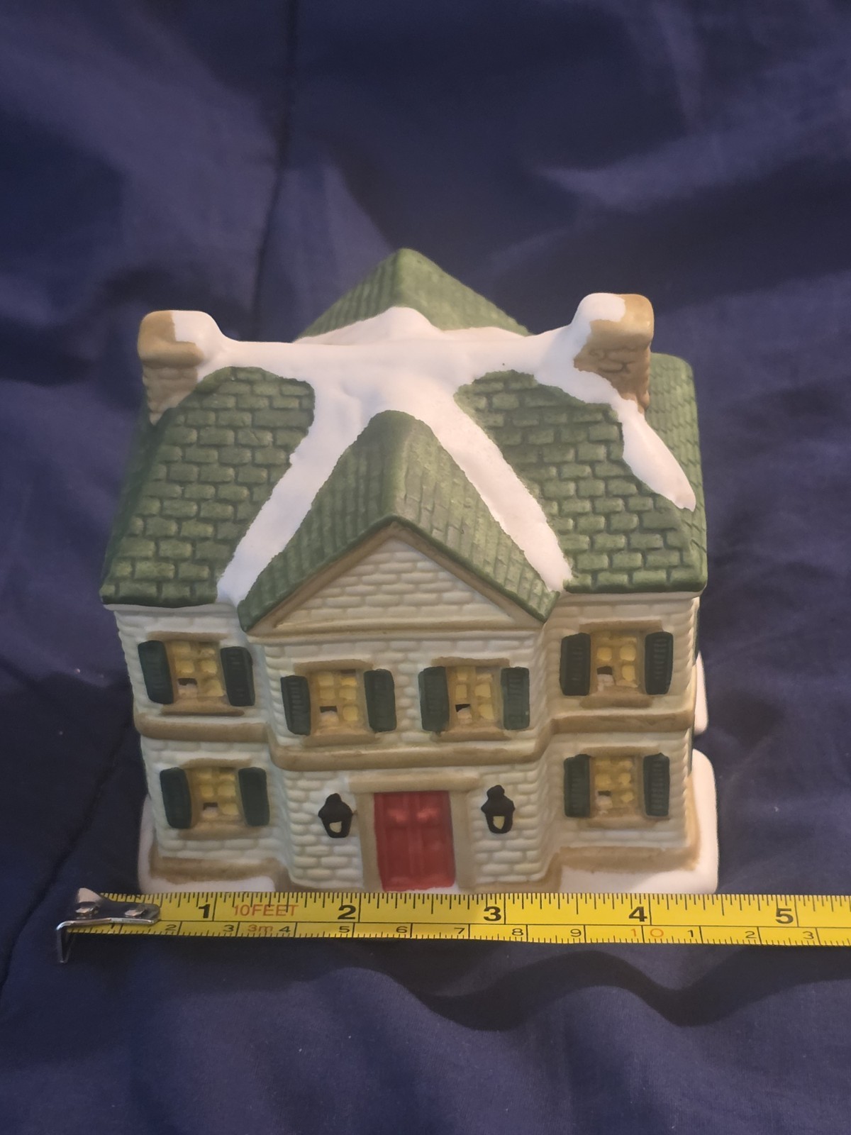 VTG 1996 Trim A Home Christmas Village Porcelain House Green Shutters Red Door