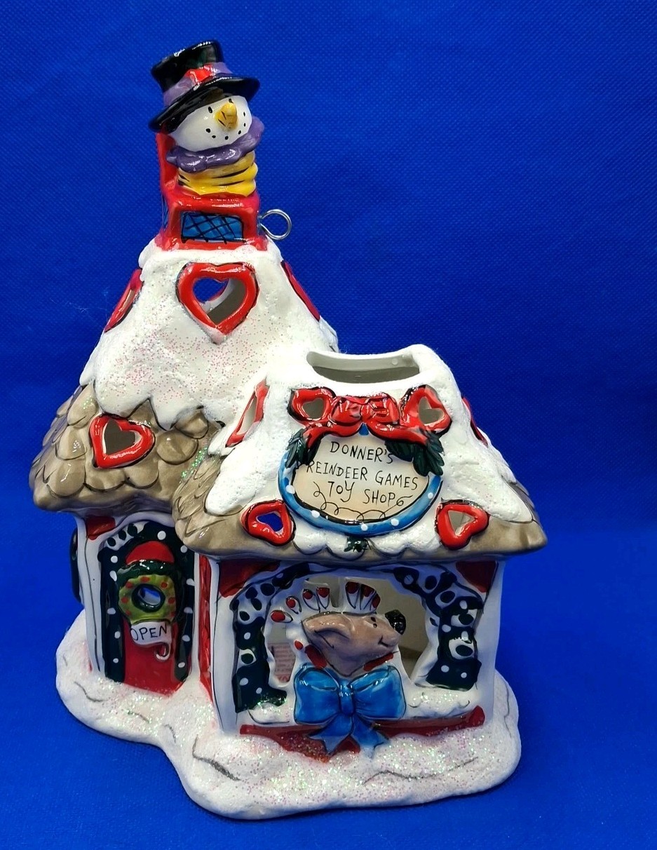 Blue Sky Clayworks Donners Reindeer Games Toy Shop Tealight Candle Holder 2010