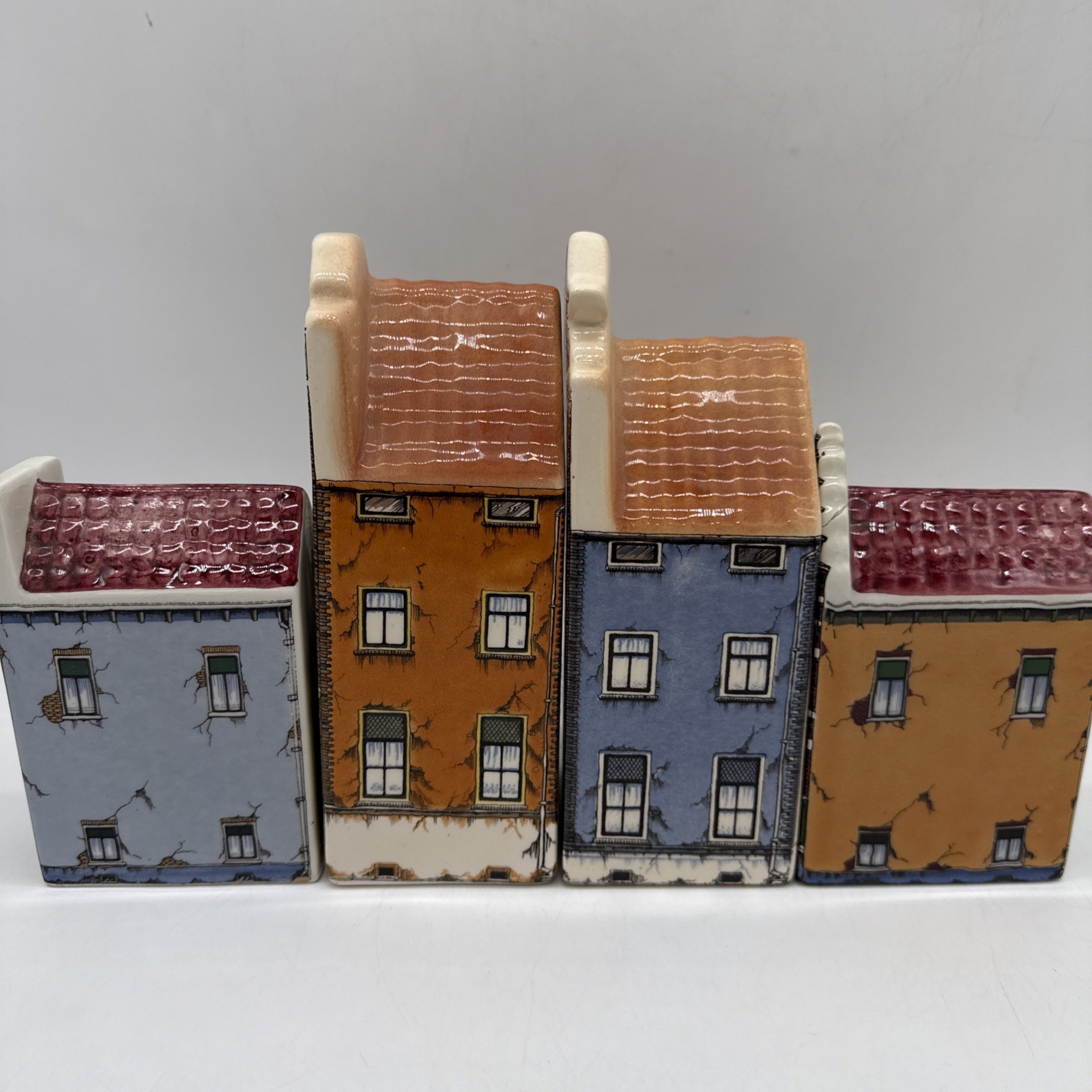 Polychroom Canal Houses Hand Painted Holland Delfino Amsterdam Set of 4 FLAWED