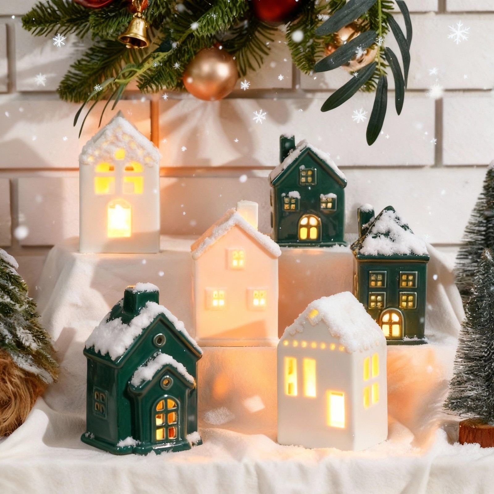 6 Pcs Ceramic St. Patrick’s Day Village Houses LED Lighted Irish Village Sets…