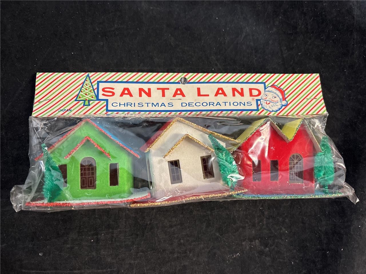 Vintage Santa Land 3 Putz Houses New NOS Sealed in Package Cardboard Made Japan