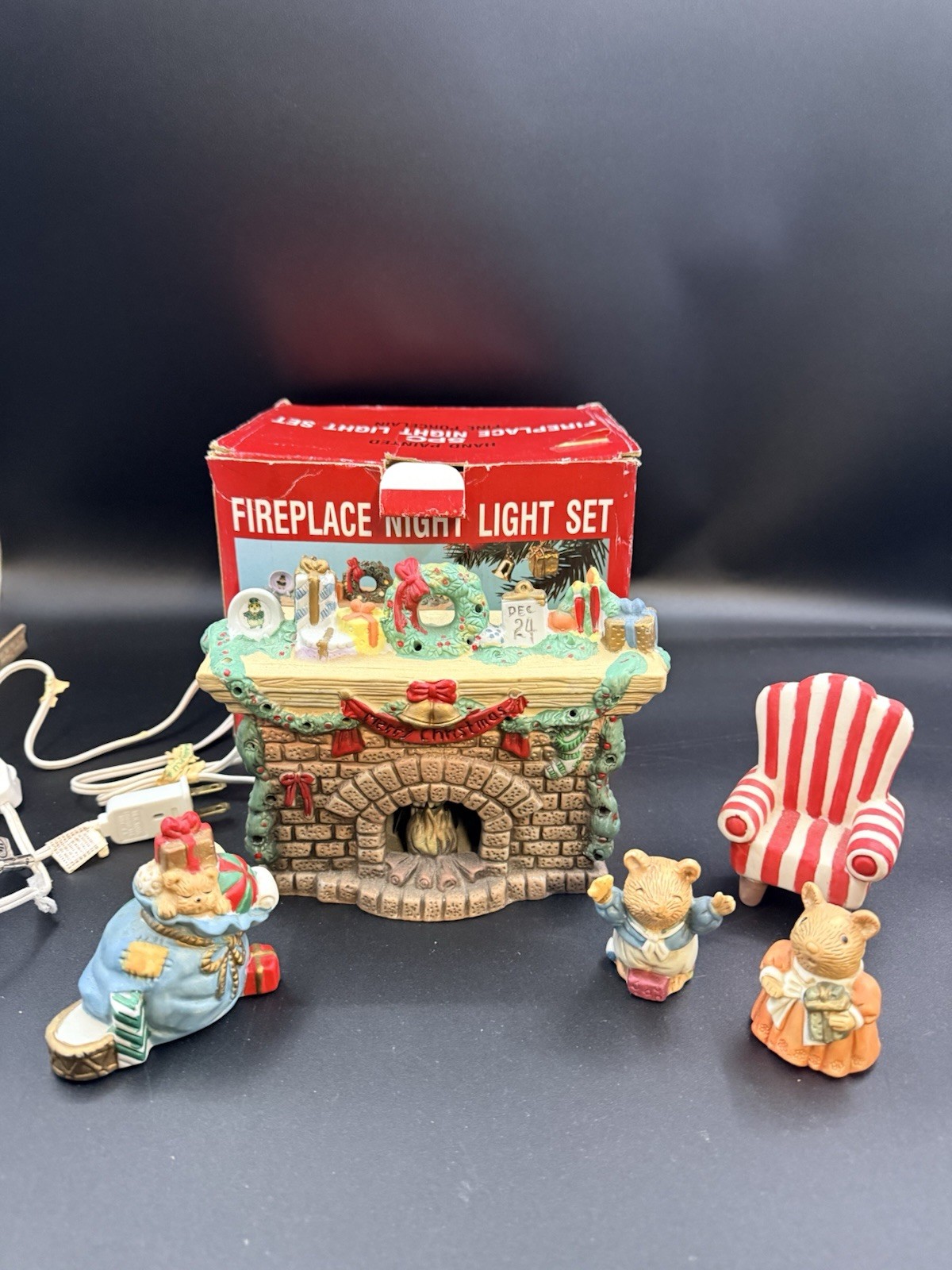 Vintage Christmas Ceramic Fireplace 5 piece Night Light Set with Light