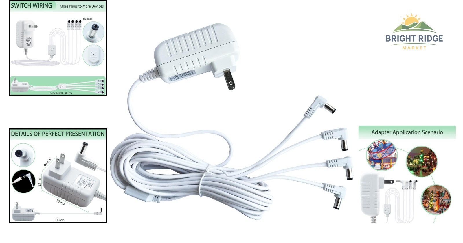 4.5V AC/DC Power Adapter for Lighted Christmas Village Accessories & Decorations