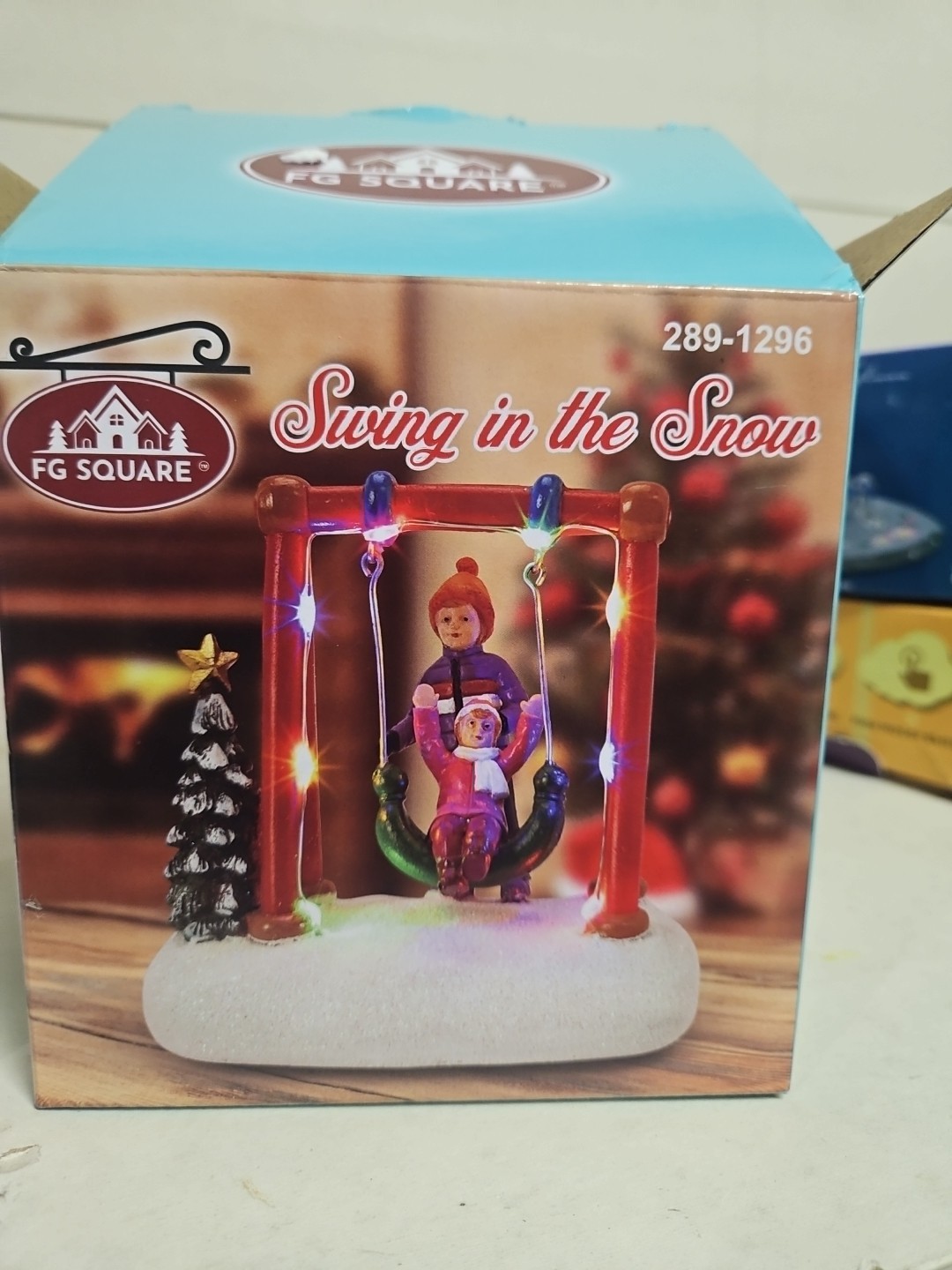 FG Square LED Lighted Swing in the Snow for Christmas Village in Box