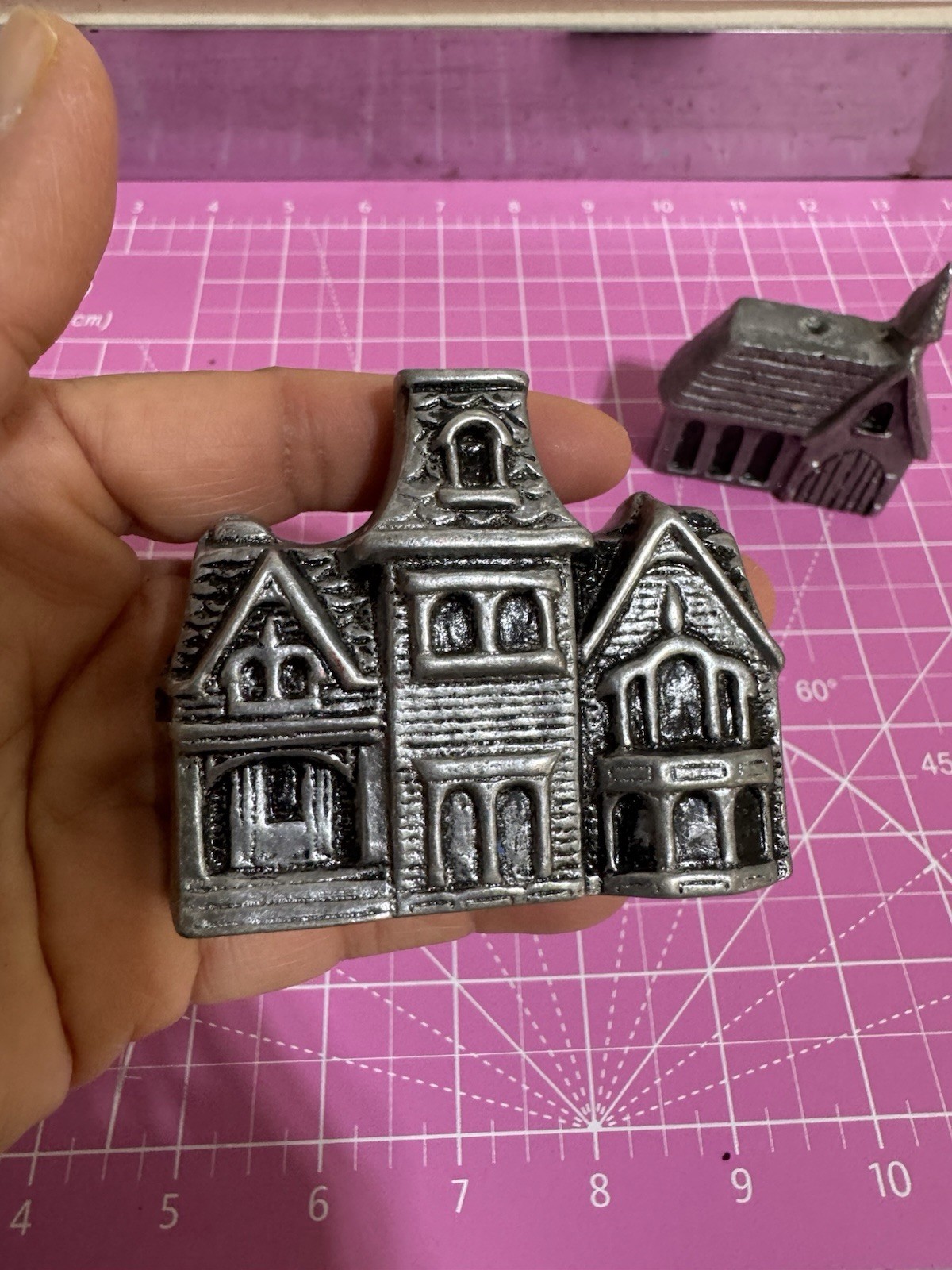 Vintage Carson Pewter reversible Christmas village houses