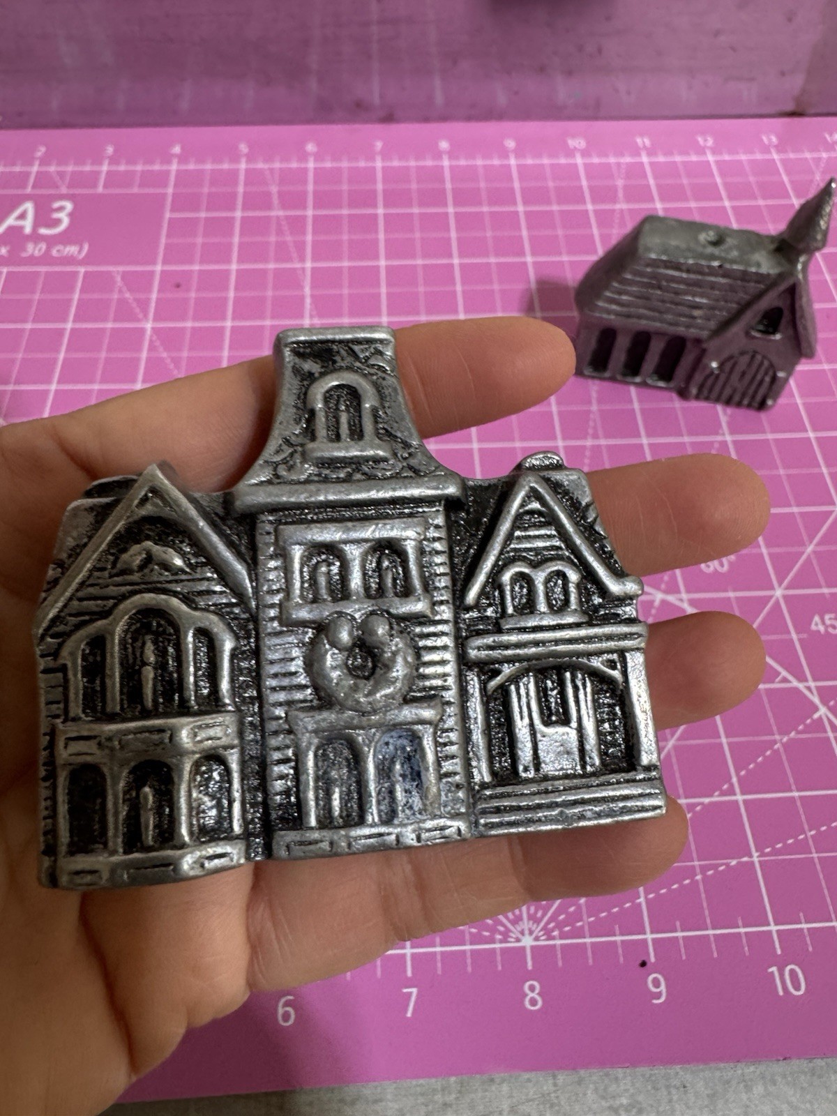 Vintage Carson Pewter reversible Christmas village houses