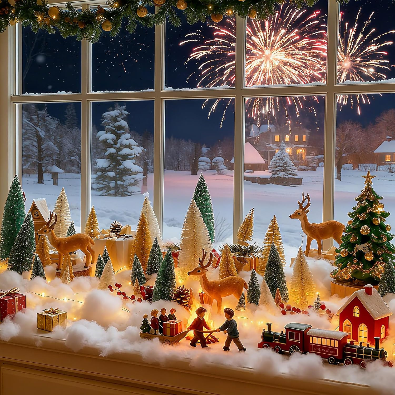 59 Pcs Christmas Village Set with LED Lights & Snow for Festive Decor