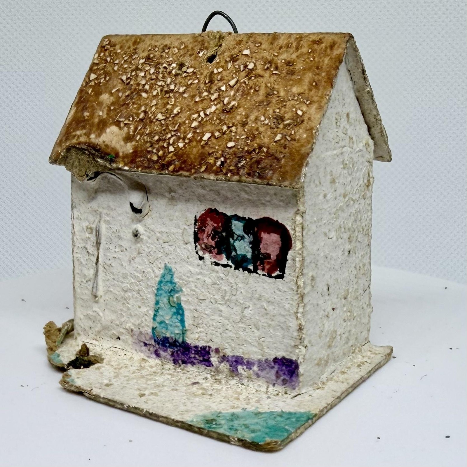 Vintage Putz Japan House Paper Mache Mica Xmas Village Cottage Ornament L173