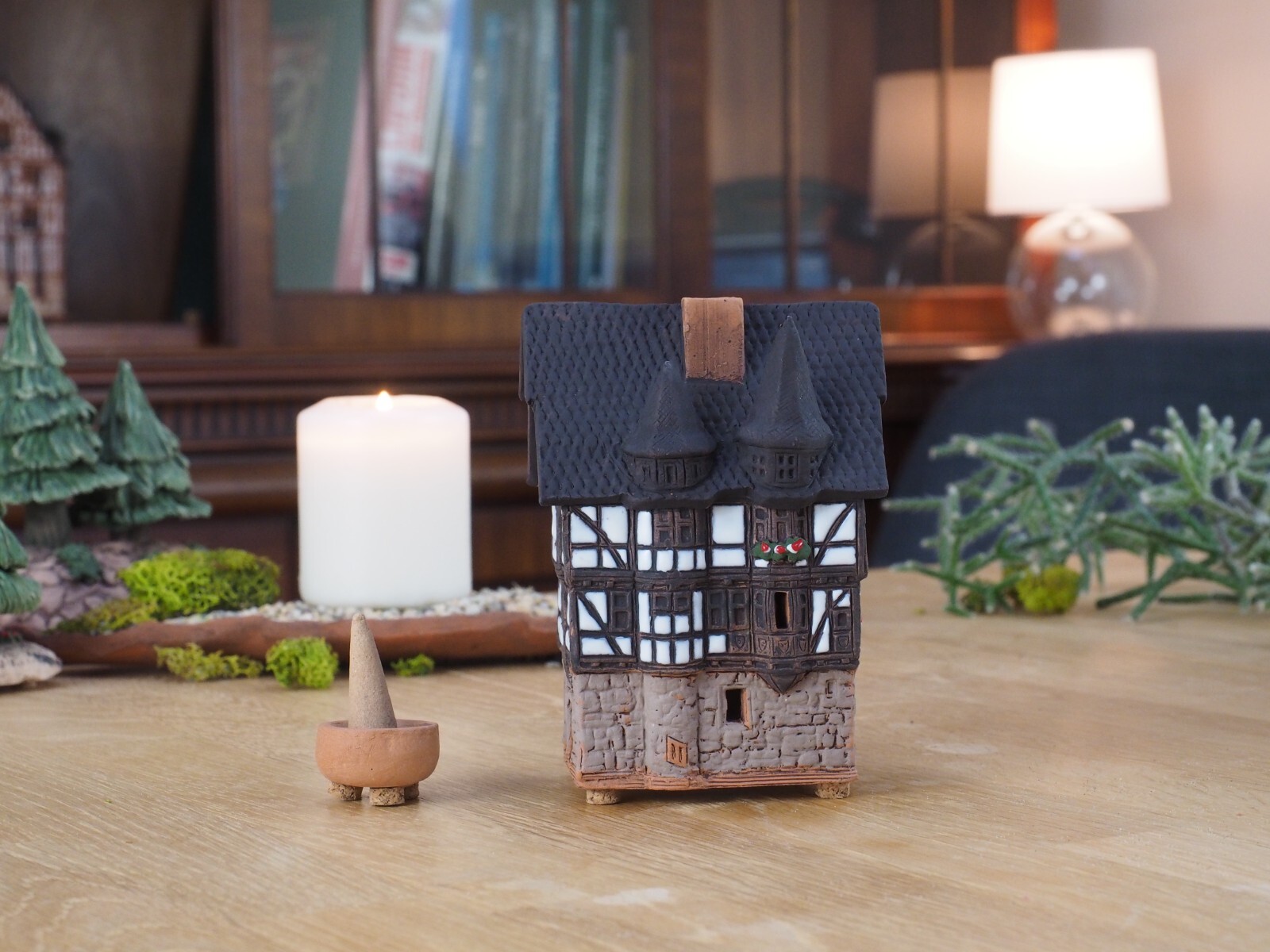 Ceramic Miniature House Cone Incense Holder Town Hall in Alsfeld 11 cm © Midene