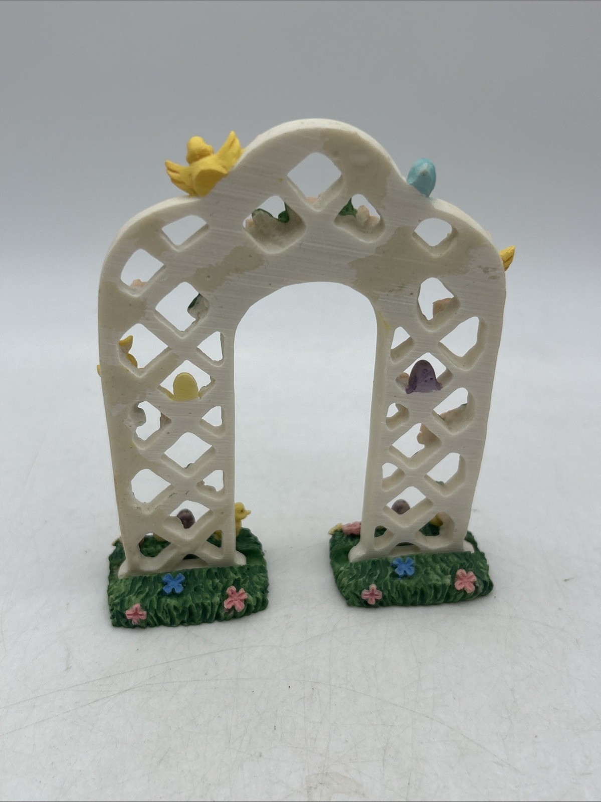 2-Vtg Cottontale Cottages Trellis Cottagecore Hand Painted Flowers 5×4” Village