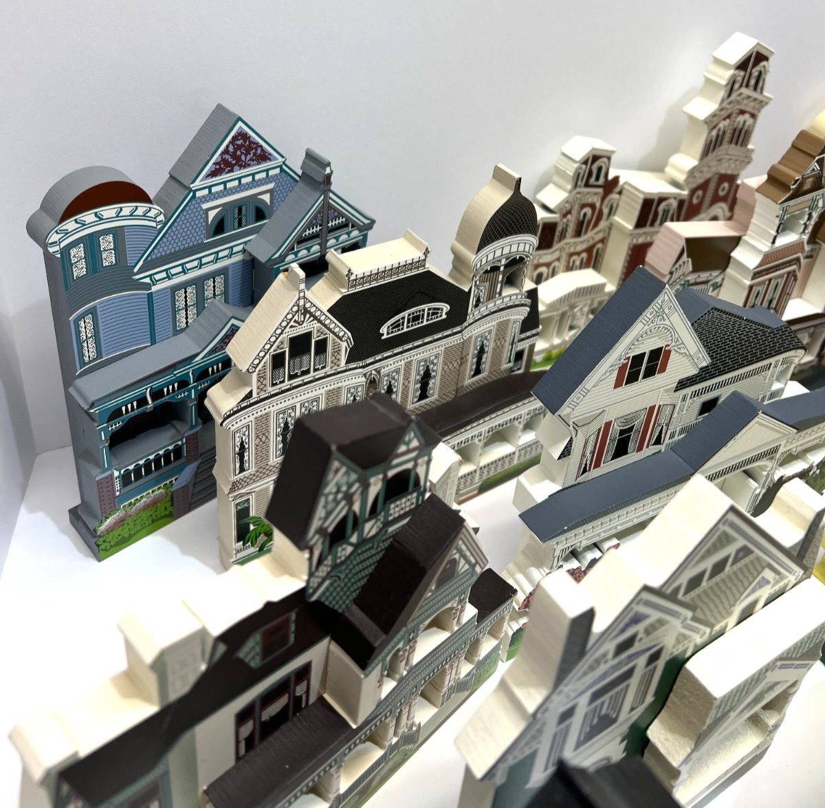 Vintage Shelia’s Victorian Hand Painted Wooden Houses Lot of 21 Signed by Shelia