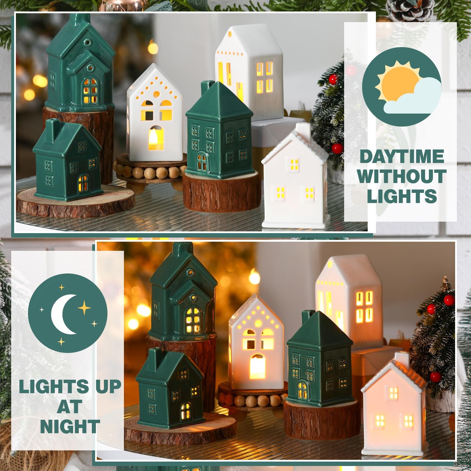 6 Pcs Ceramic St. Patrick’s Day Village Houses LED Lighted Irish Village Sets…