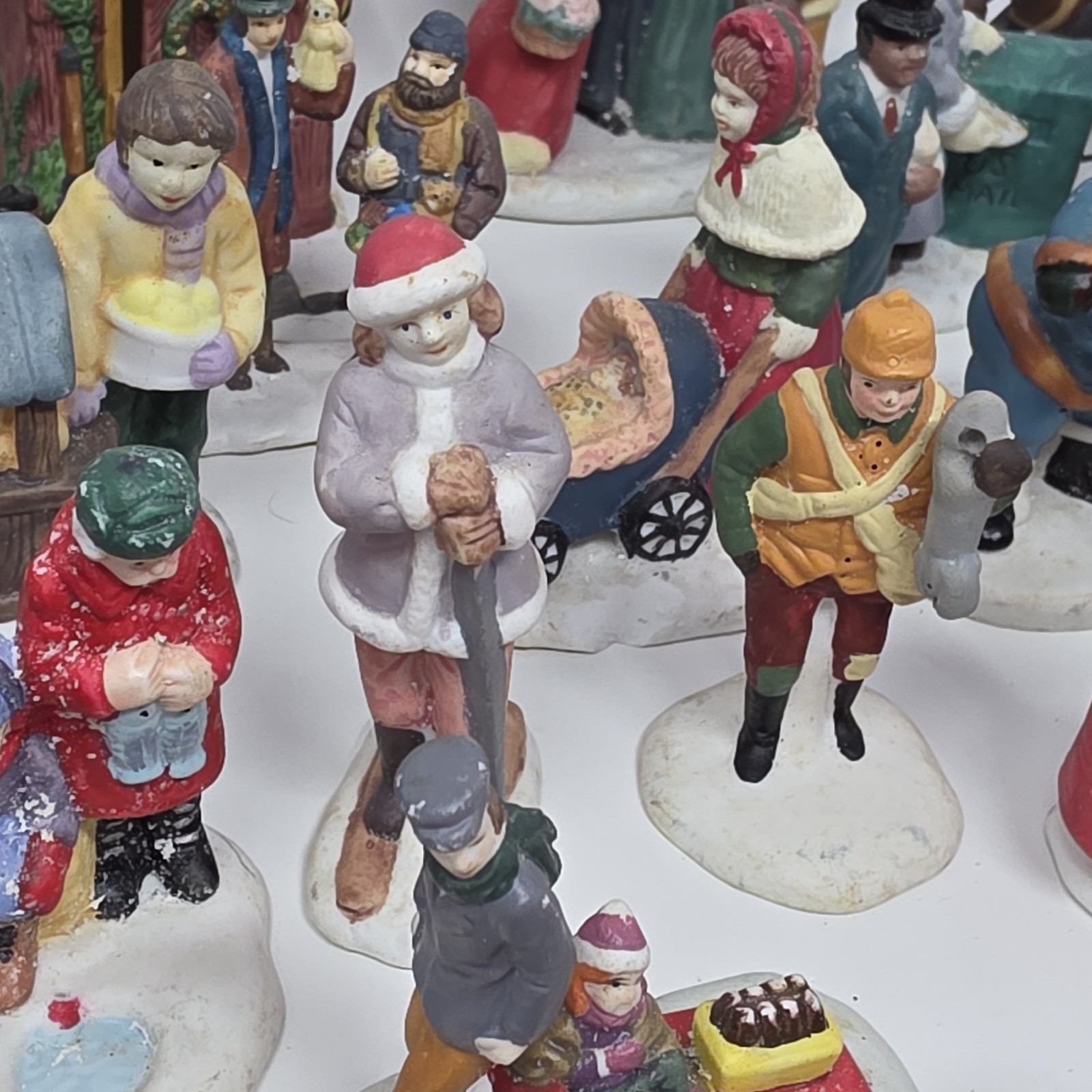 Lot of 36+ Mini Ceramic Christmas Village Figurines Measuring 1” to 3” in