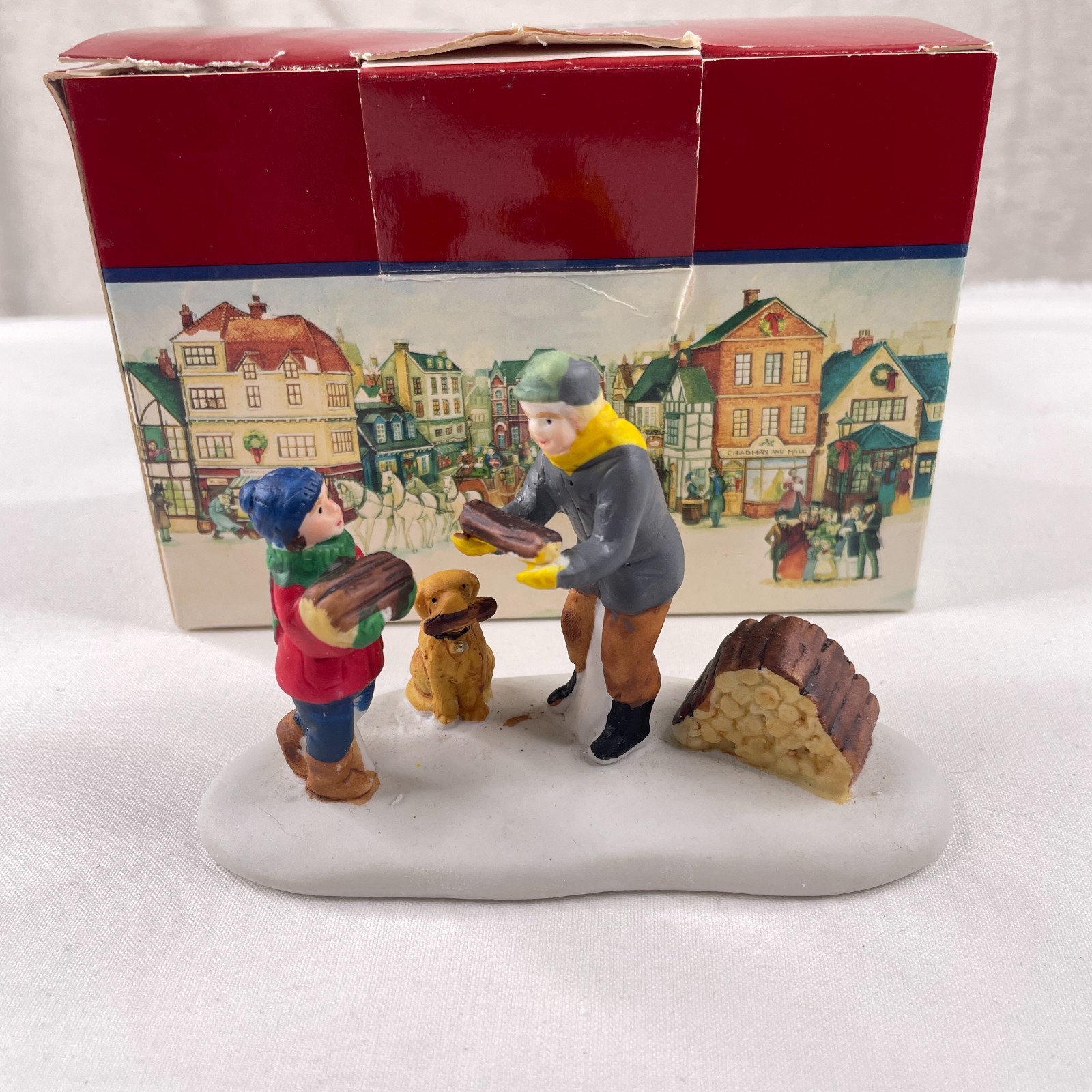 Lemax 1997 Carrying Wood Christmas Village Porcelain Original Box Dog Boy Girl
