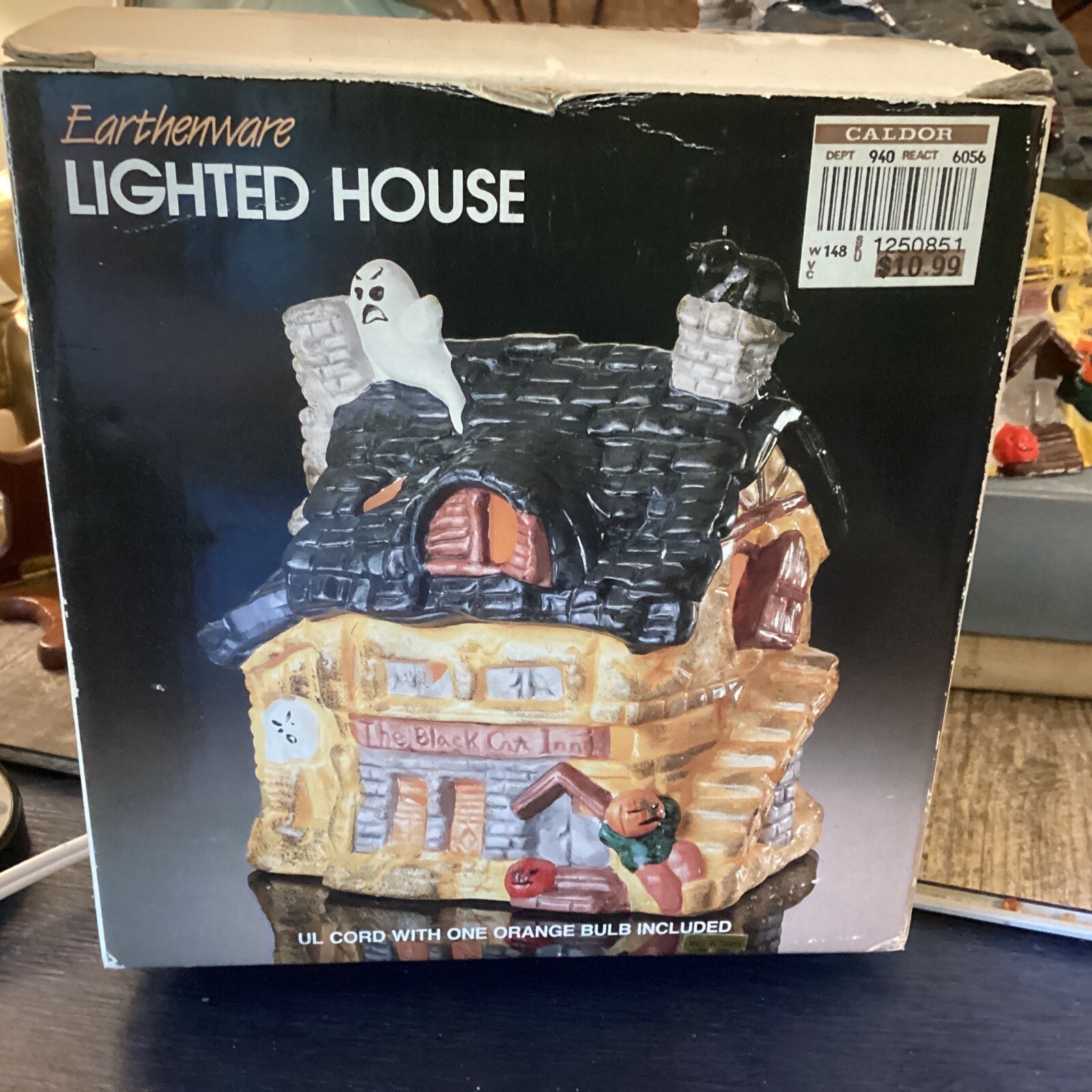 Haunted House Caldor Vintage Box Spooky Halloween Shabby Chippy Distressed Elect