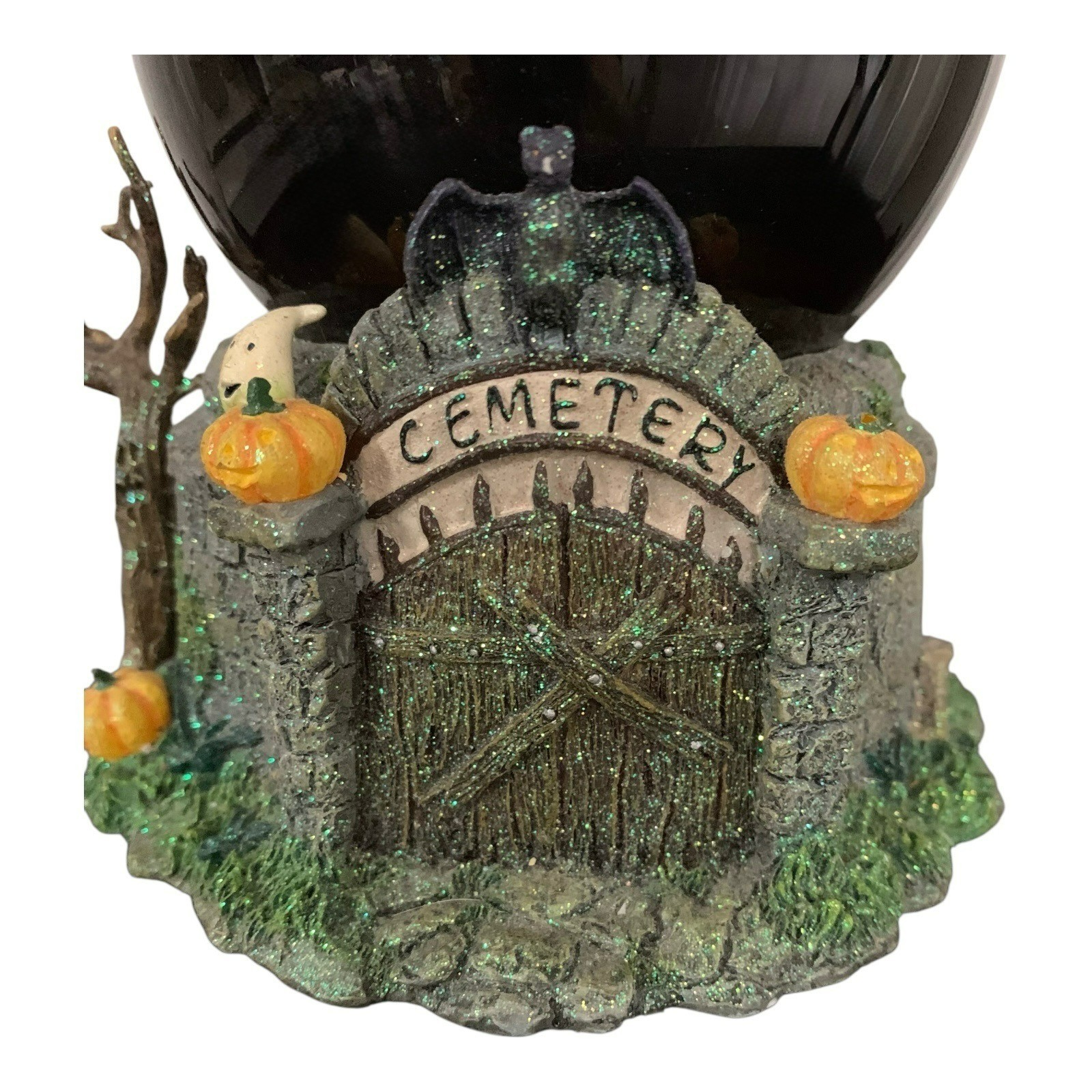 Halloween Cemetery Black Crystal Ball Decoration Dept 56 Gothic Resin & Glass
