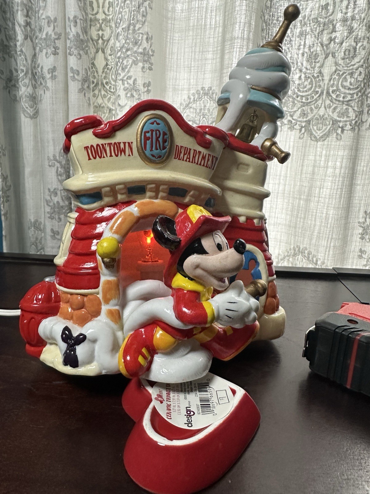 Disney Mickey Mouse Toontown Fire Department Lighted Ceramic Christmas Village