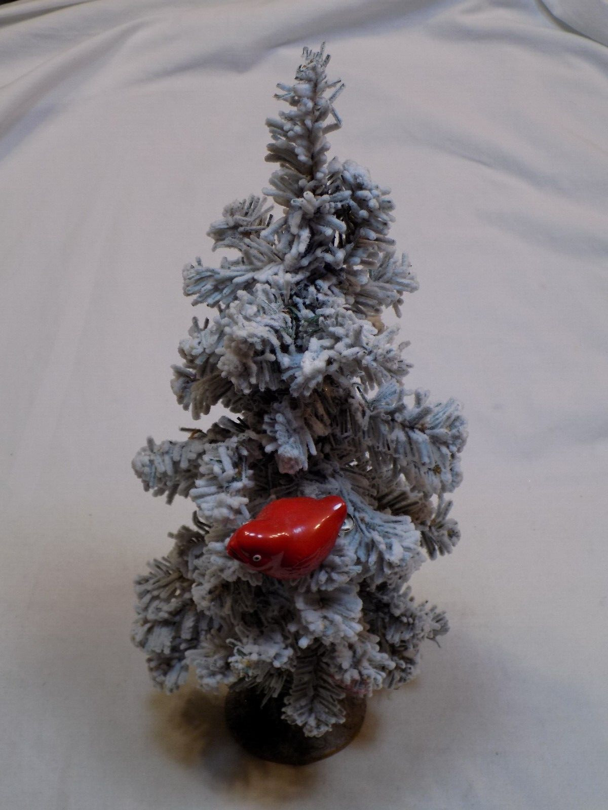 Cardinal Bird Clip Christmas Tree Holiday Decoration Vintage Green Old Flocked