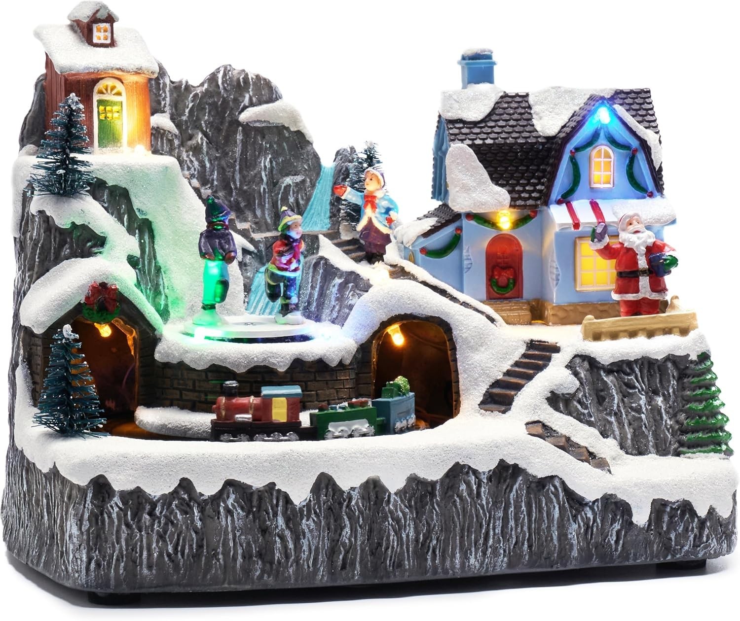Valery Madelyn Christmas Village Scene with LED Lights and Train, Battery Op
