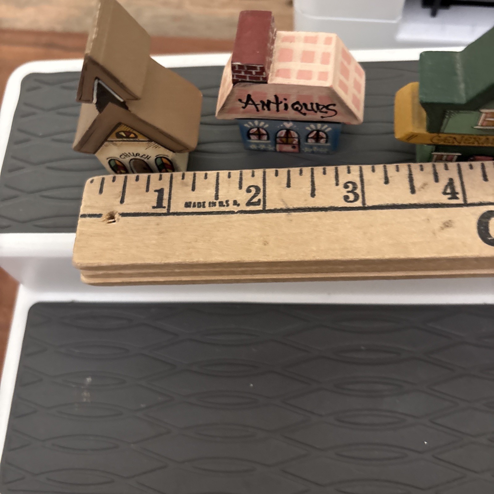 3 lot Hand Painted Wood Church Village Folk Art Trinket Shelf Stores Granny Core